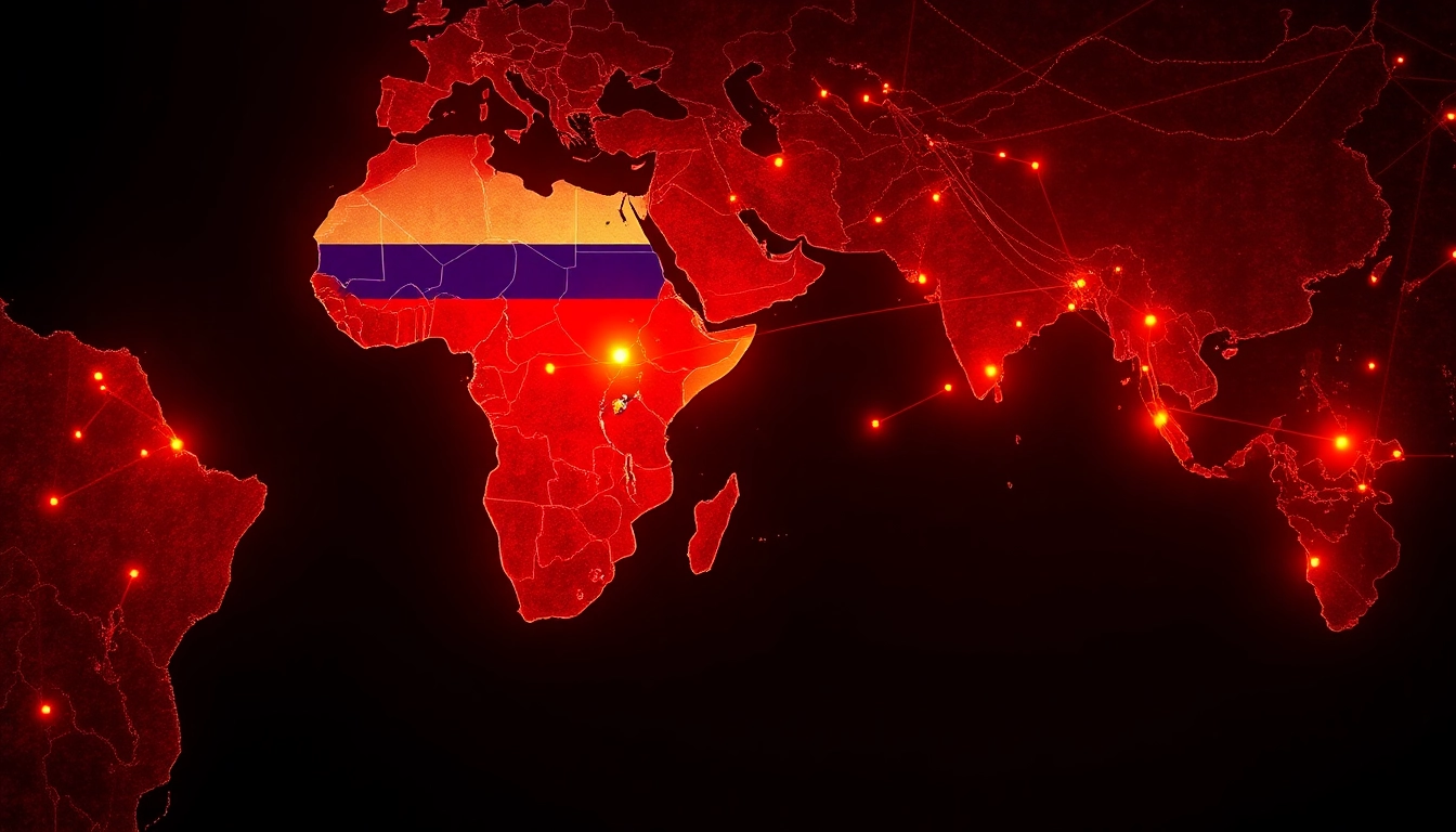 Highlighting Russian influence in Africa, this map showcases geopolitical connections through vibrant lines of trade and diplomacy.