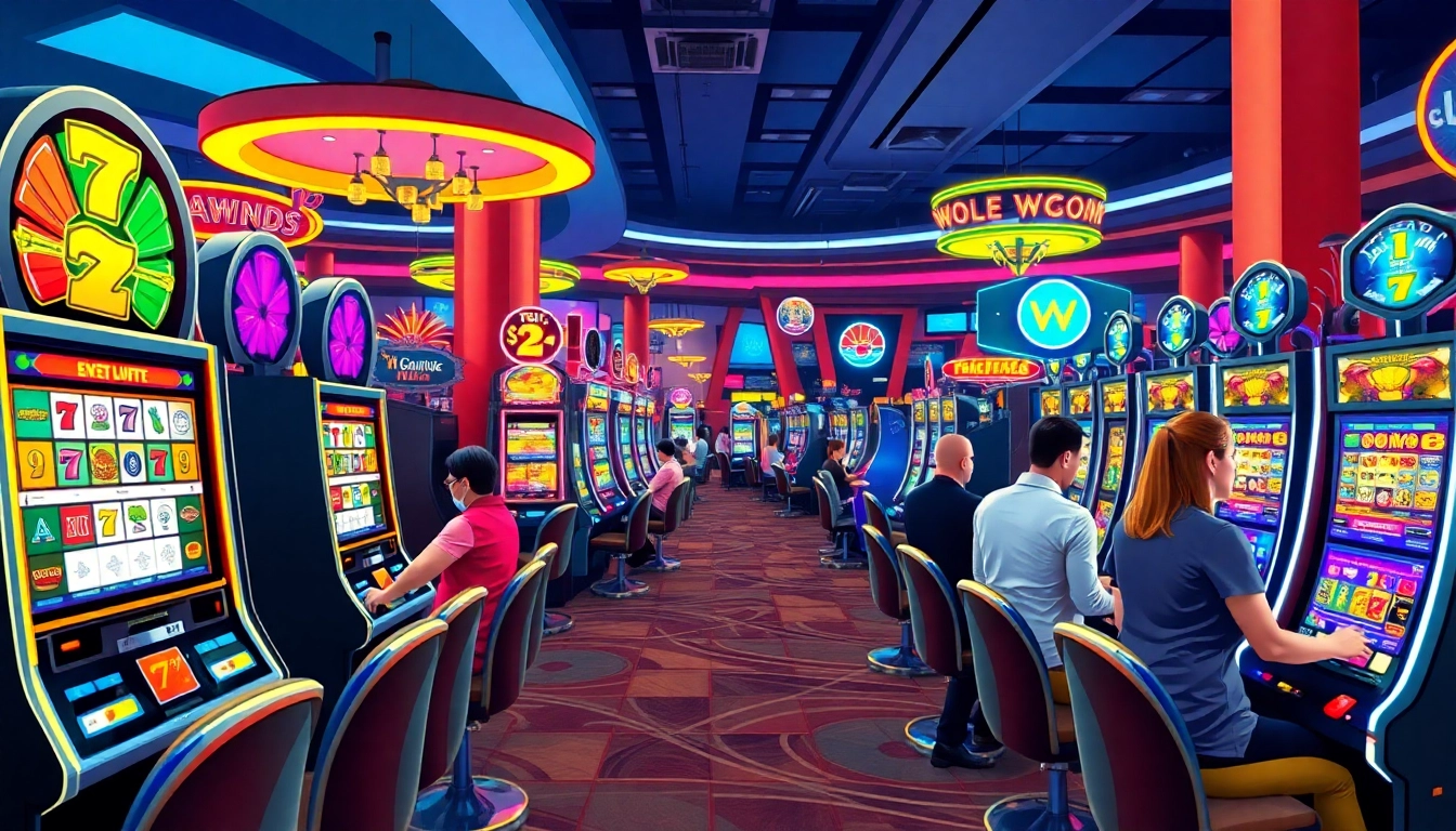 Experience the thrill of gaming at slotbuff3.com with an engaging slot machine setup and vibrant casino atmosphere.