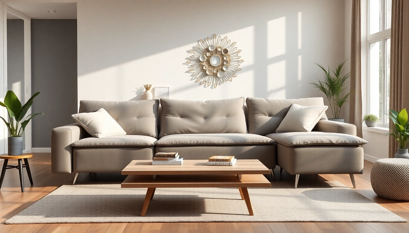 Bequeme ecksofa mit schlaffunktion in einem modernen Wohnzimmer, gut beleuchtet.