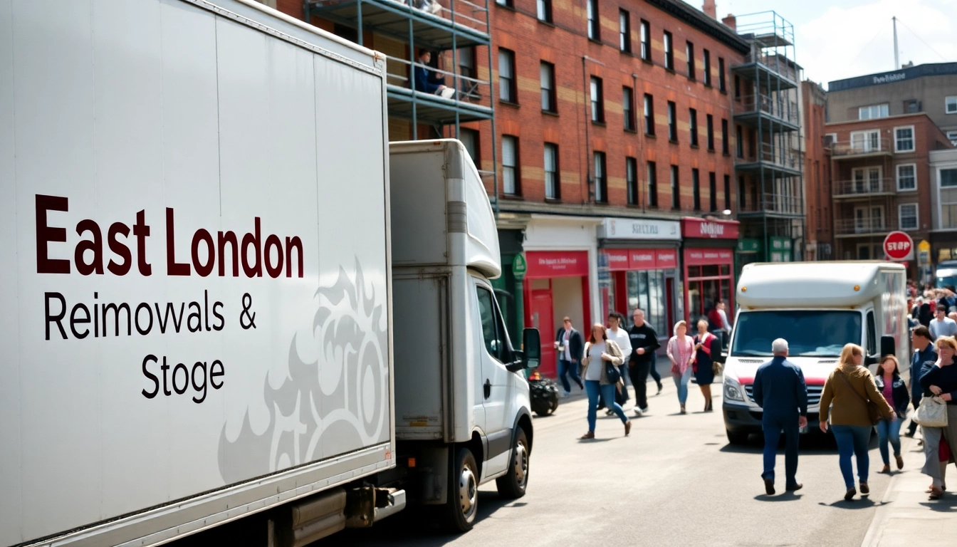 Moving truck for East London Removals and Storage parked in the lively streets of East London.