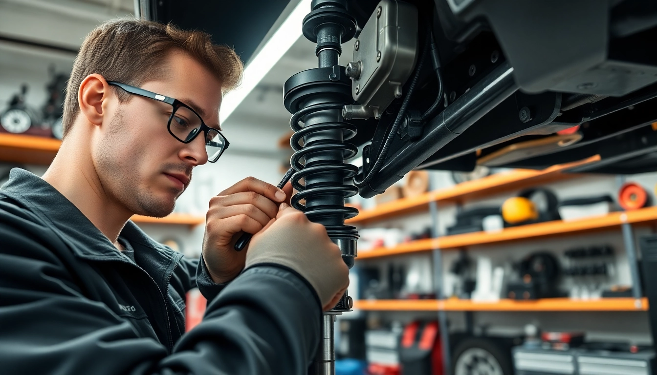 Reparando el sistema de suspensión más alta en un taller automotriz profesional.