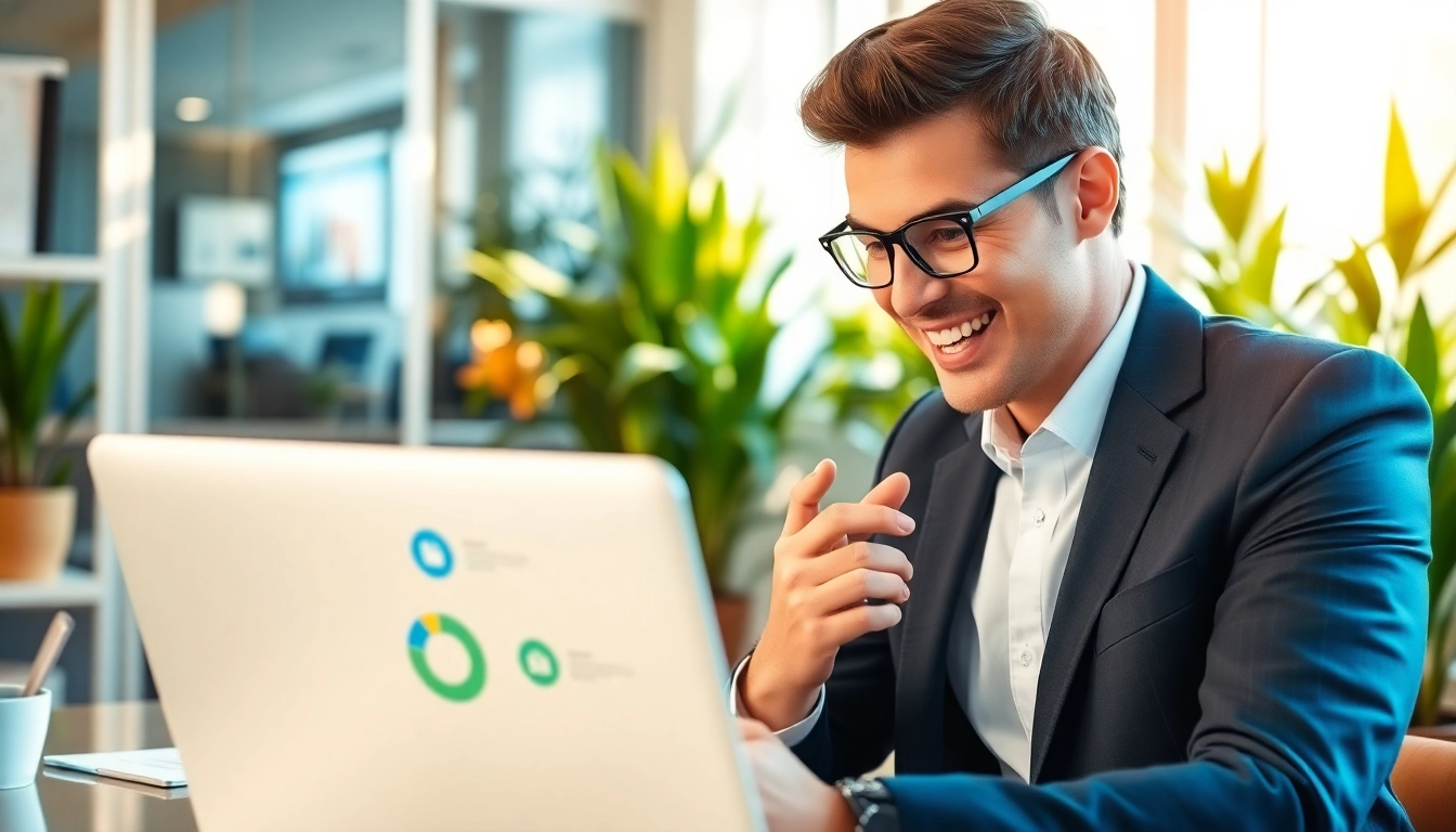 Engaging in social selling strategies with a focused businessperson in a modern office.