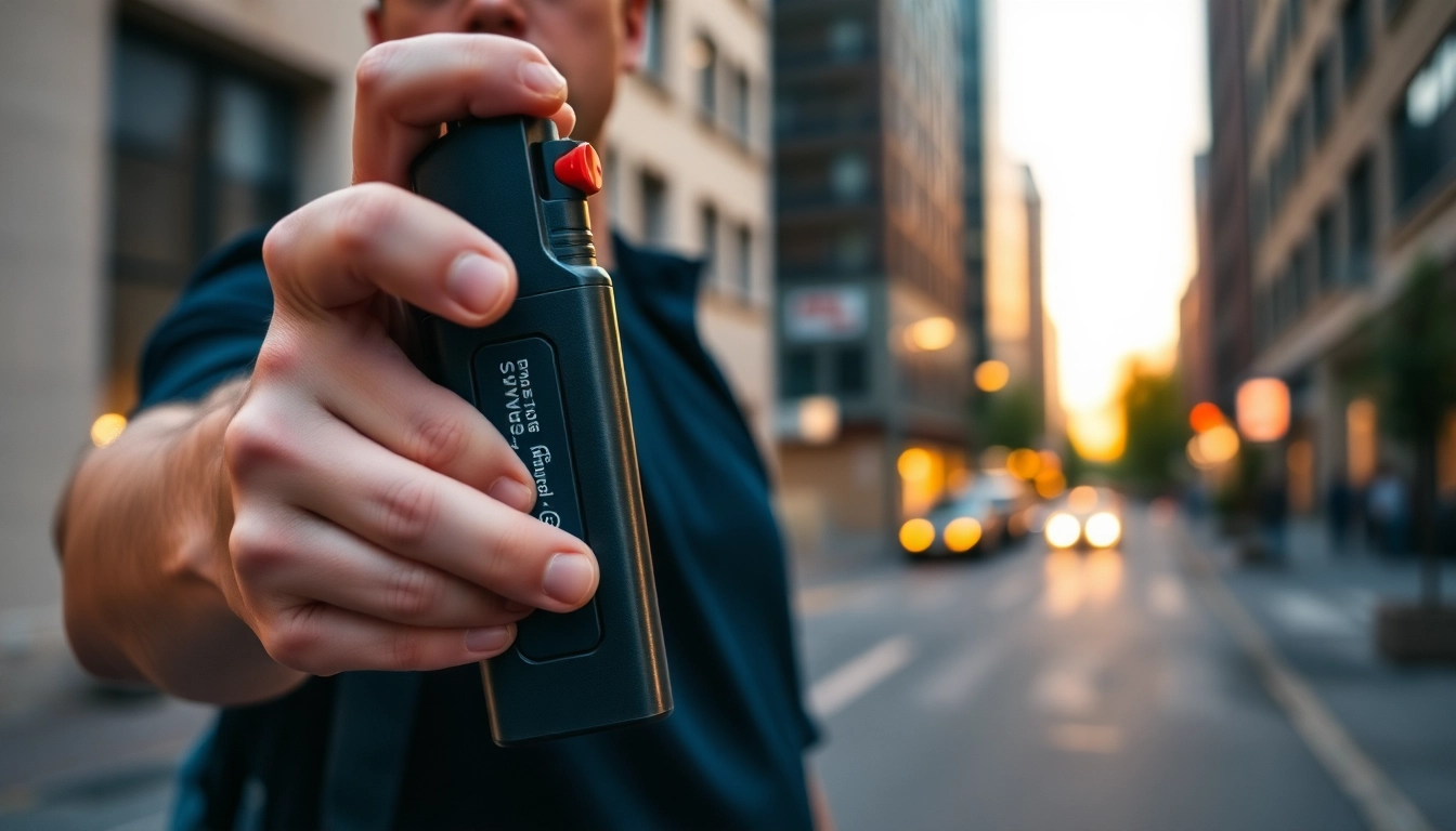 Pepper spray displayed in a self-defense scenario, emphasizing safety and ease of use.