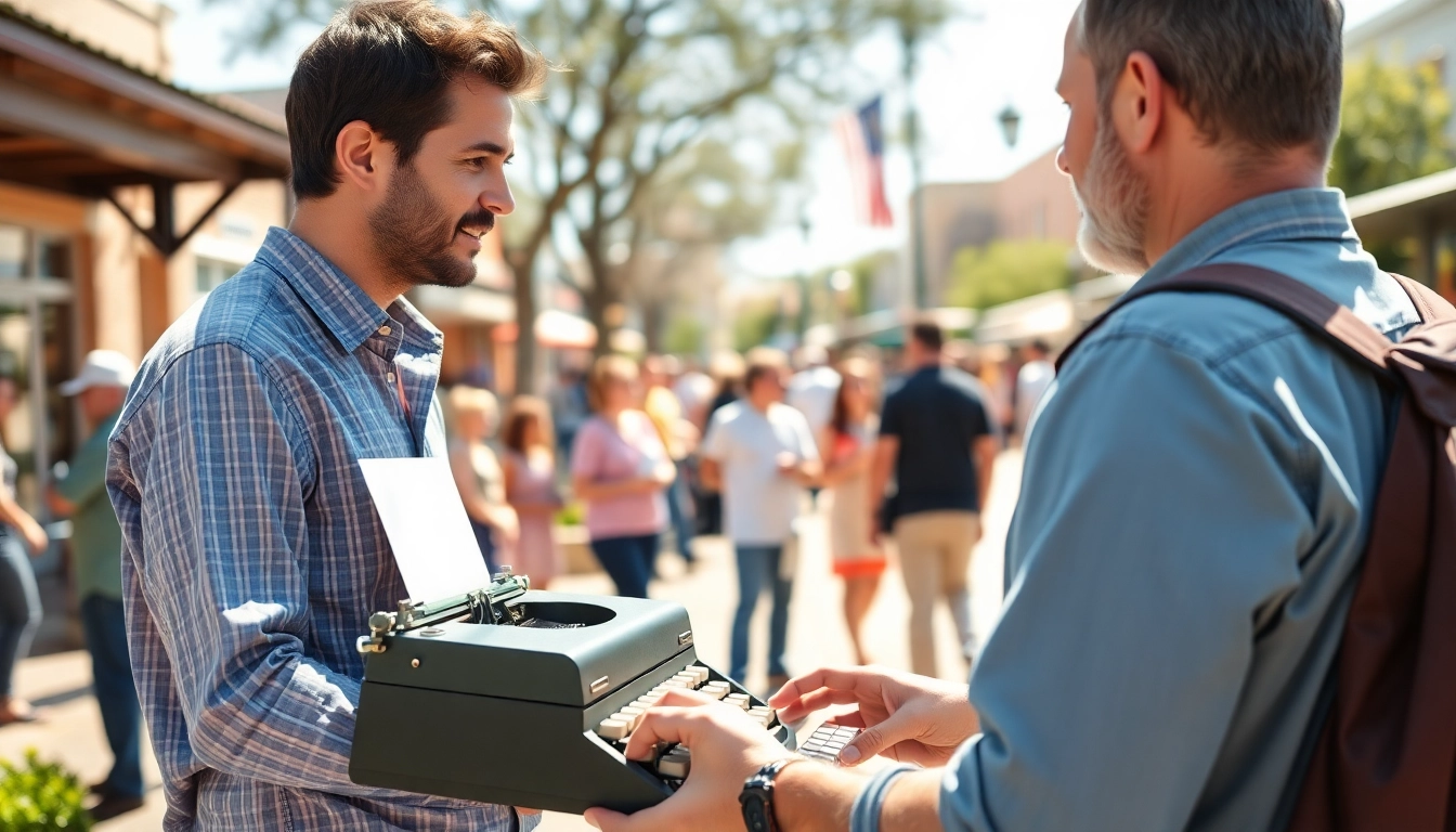 Covering the latest jasper news, journalist engages with locals in a vibrant town square.