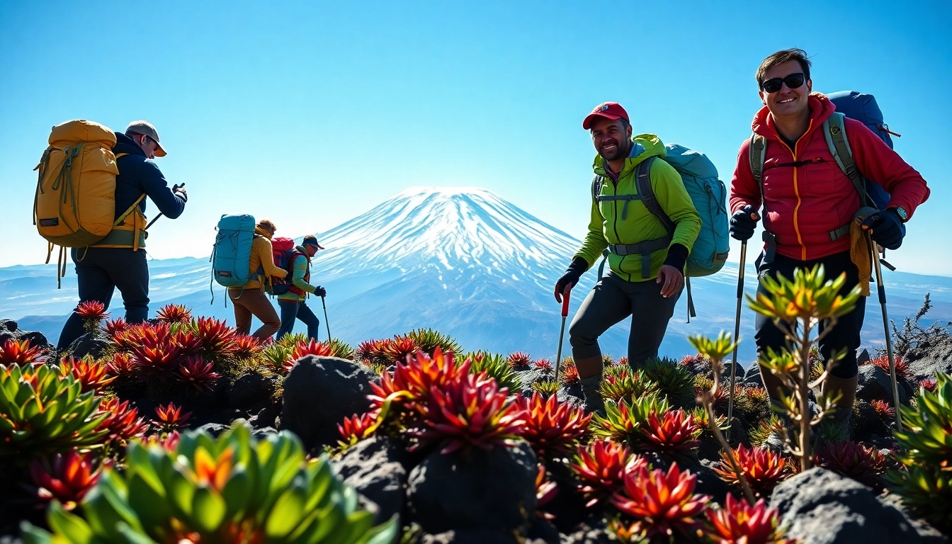 Experience Affordable Kilimanjaro Trekking Tours with adventurous climbers trekking towards the summit.