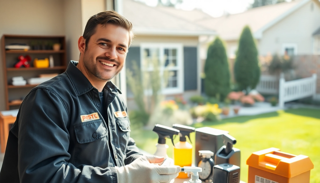 Pest control technician evaluating home pest issues with professional tools in a safe environment.