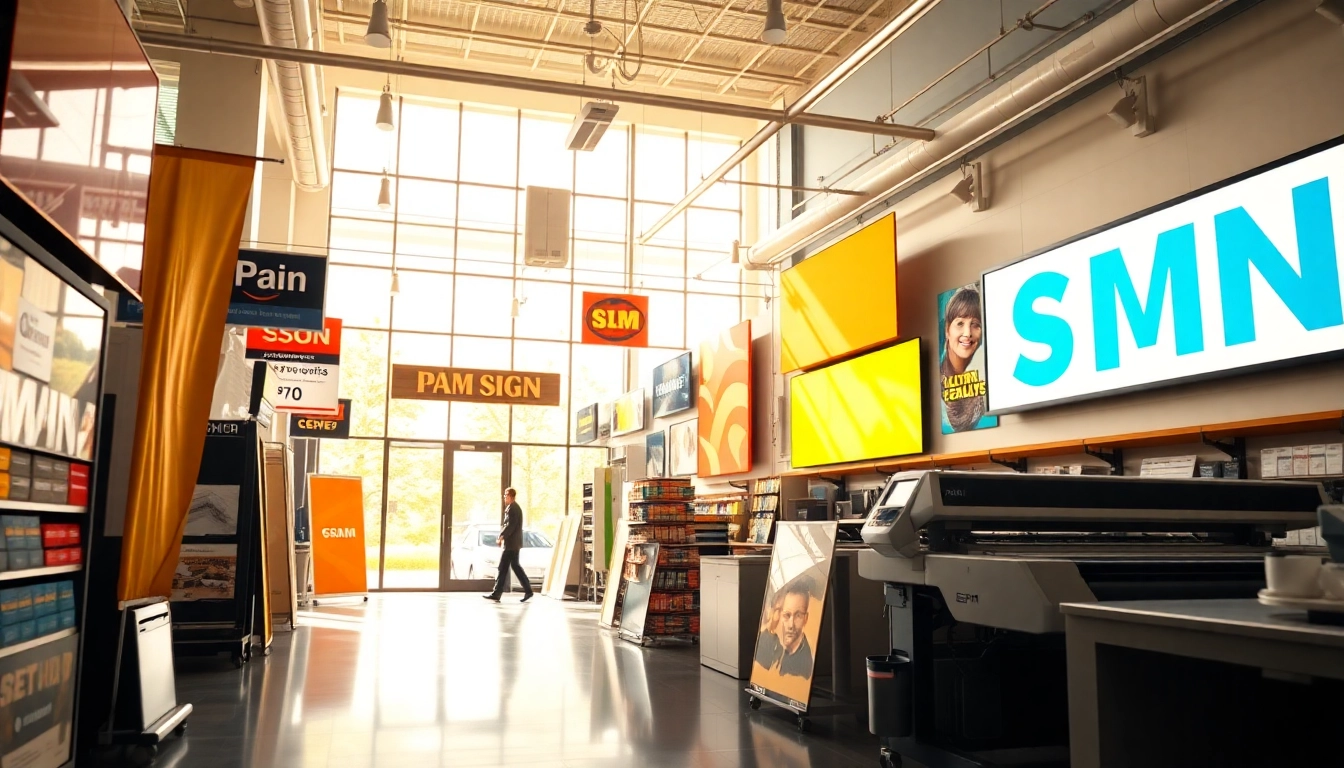 Showcase of vibrant pm signs in a professional custom sign shop atmosphere.