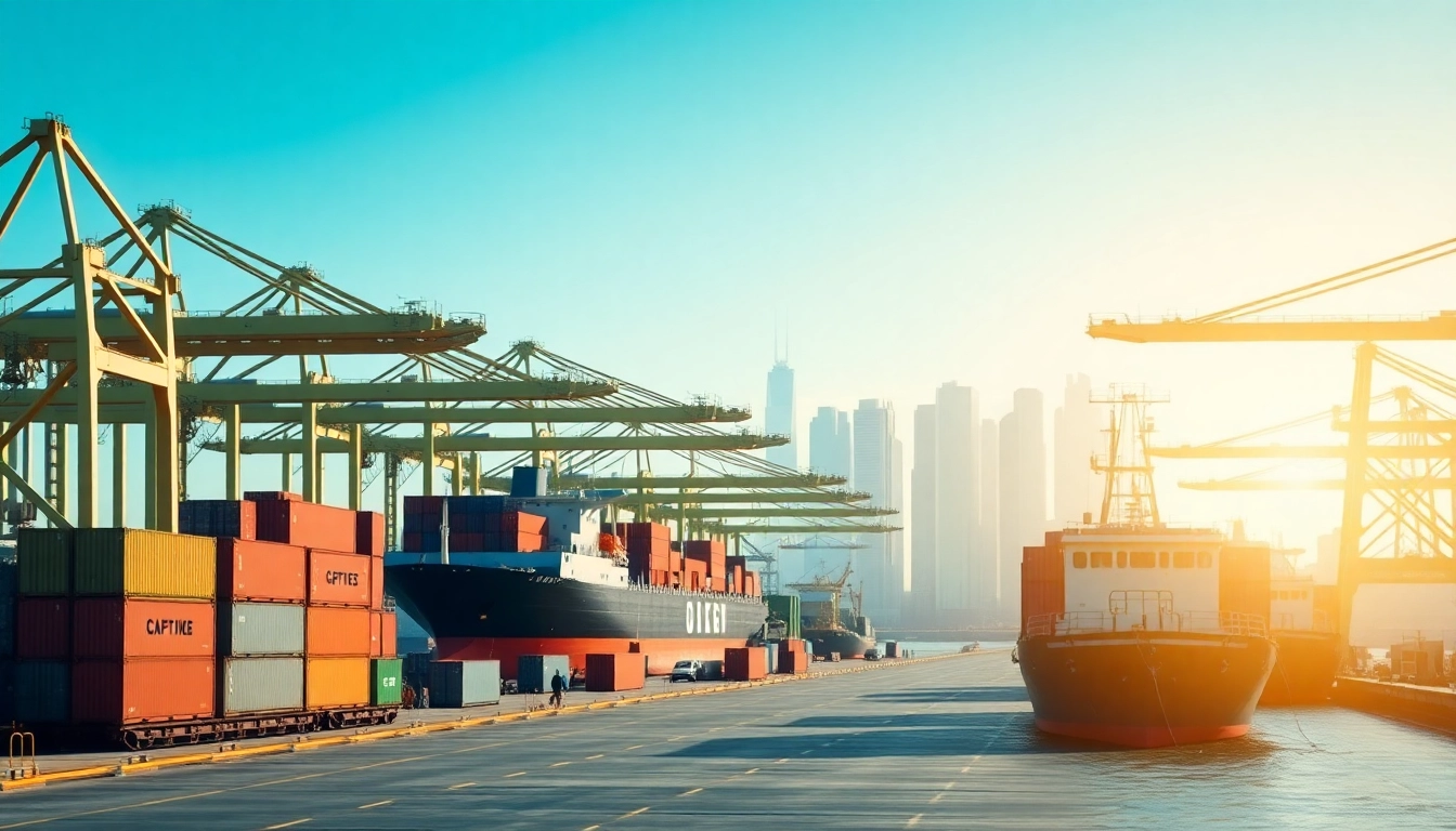 Visual representation of exports through a busy port, highlighting global trade activities.
