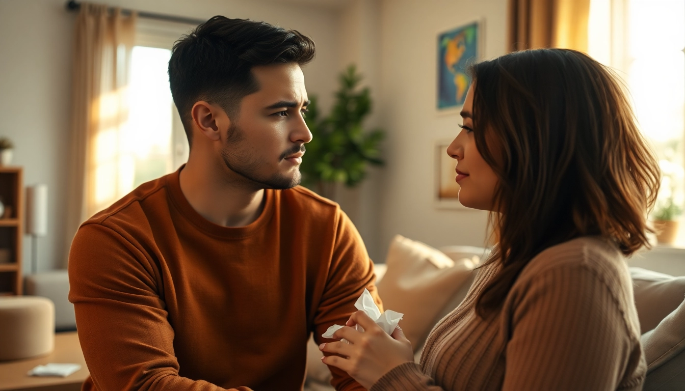 Conveying emotions during a relationship breakup in a warm and intimate setting.