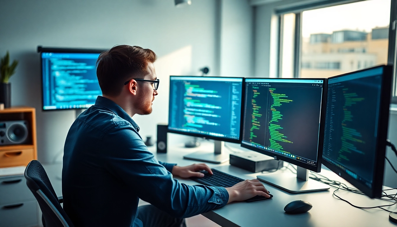 Programming environment showcasing php enum with developer analyzing code on multiple screens.