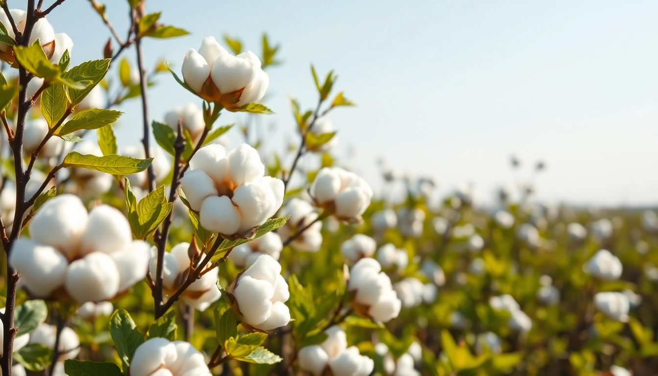 Katoen planten in een zonnig veld met weelderige bollen en groene bladeren.