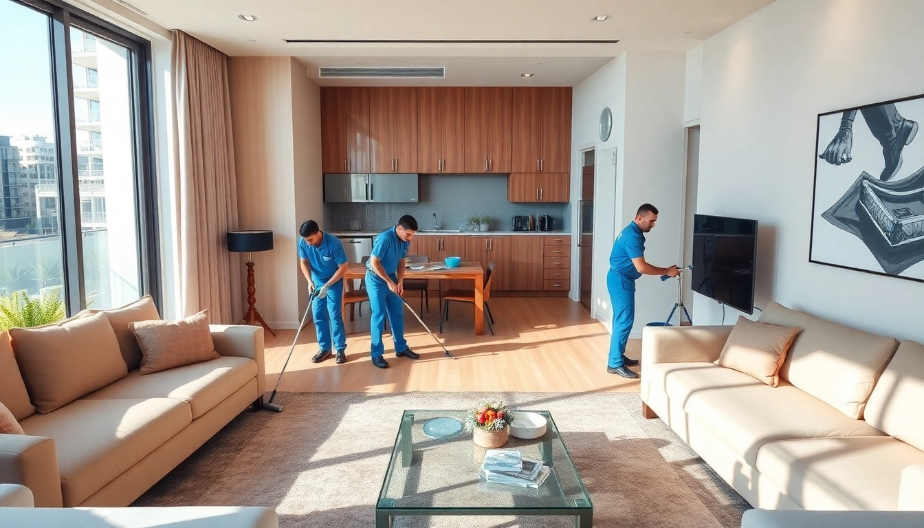 Bond cleaning Brisbane service professionals thoroughly cleaning an elegant apartment.