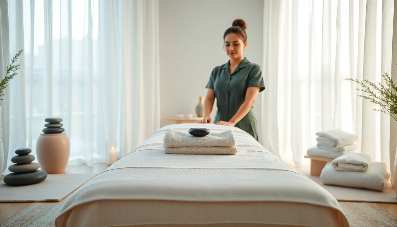 Relaxing spa scene featuring a professional massage therapist near me, creating a calming atmosphere.