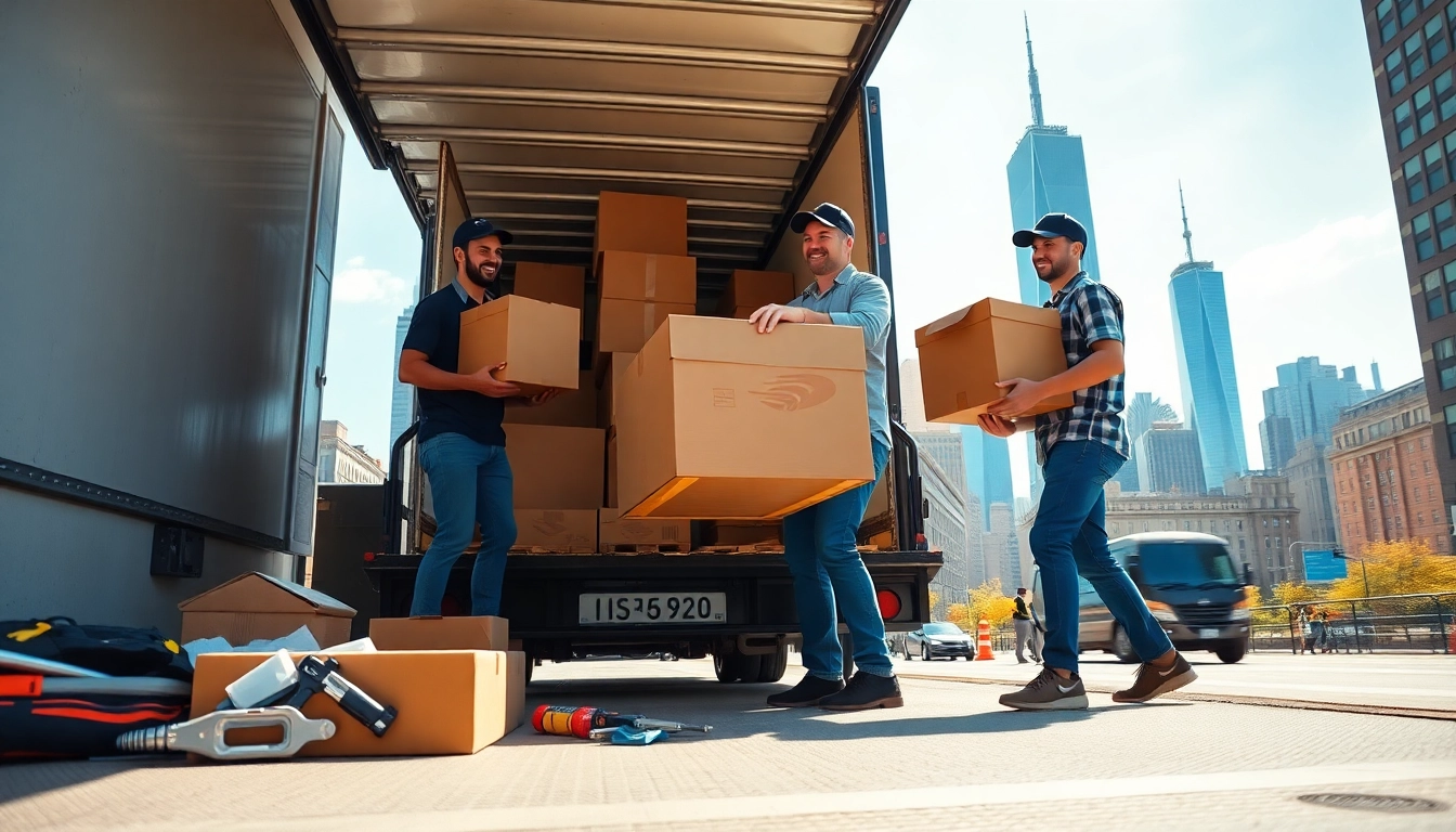 Best movers nyc team lifting boxes during a professional city move.