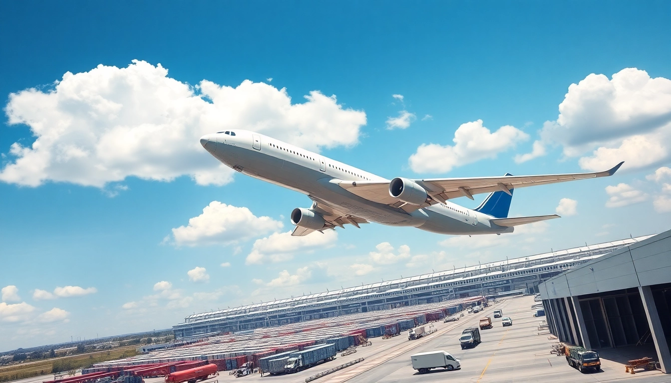 Track air cargo shipments efficiently with a modern freight plane in the sky.