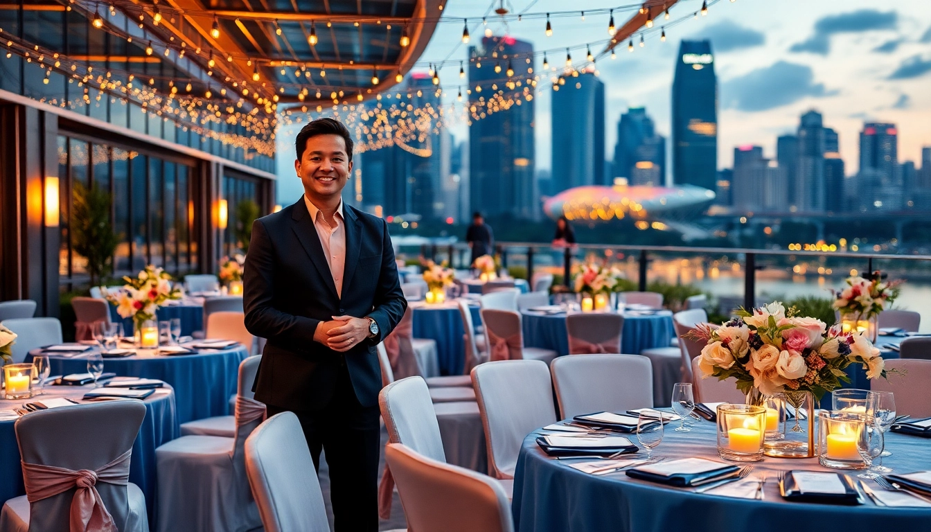 Event agency Singapore organizes a stunning outdoor event amidst the Singapore skyline.