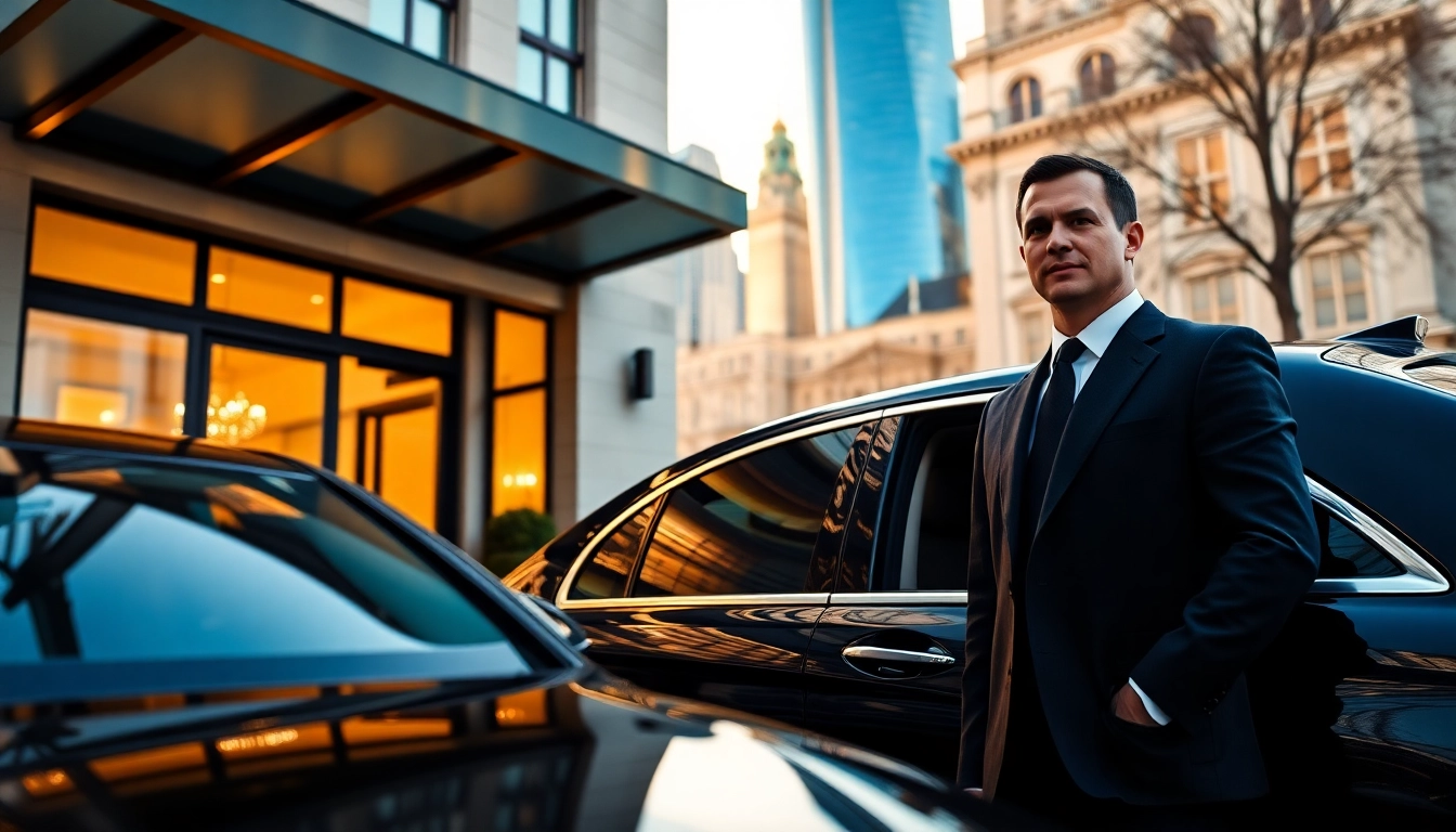 Book a private chauffeur london with an elegant driver waiting outside a luxury hotel in London.
