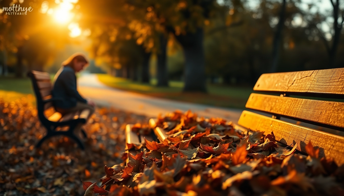 Reflecting on relationship breakup, a person sits alone on a bench surrounded by autumn leaves.