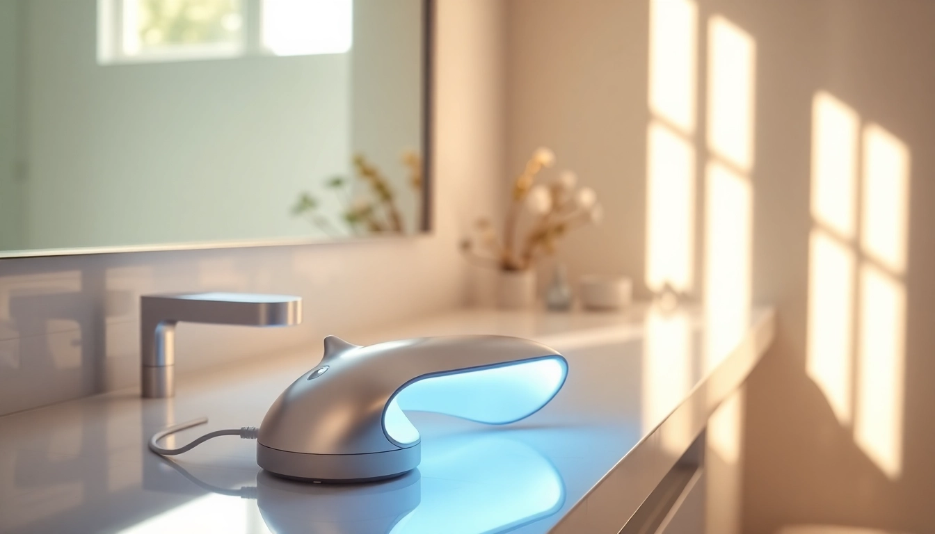 Showcasing quasar md plusreviews highlighting advanced skincare device on a bathroom countertop.