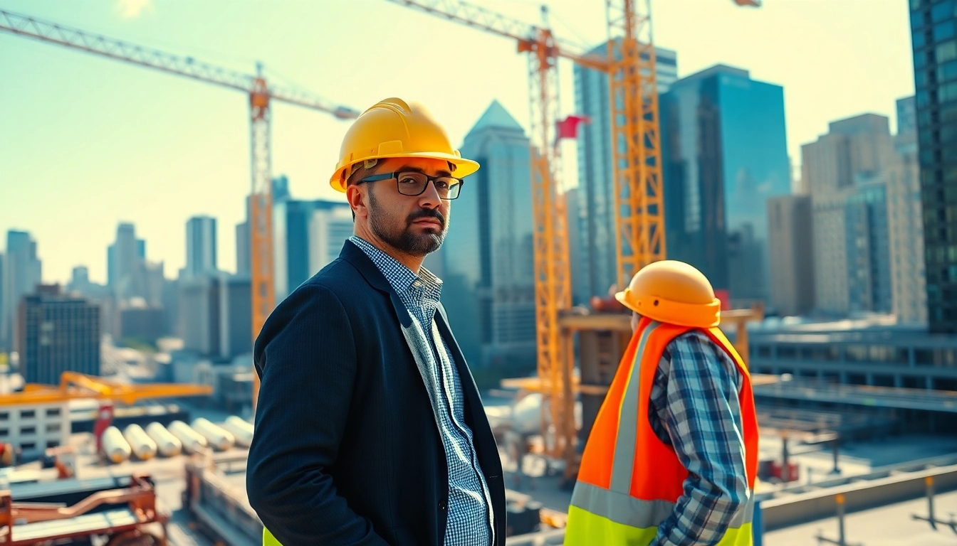 New York City Construction Manager directing operations at a busy construction site.