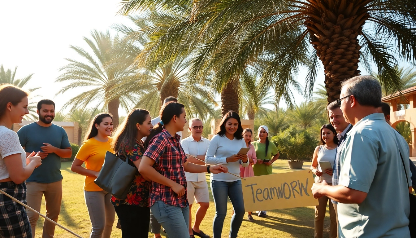 Rassemblement d'équipe avec des activités de team building maroc dans un cadre naturel dynamique.