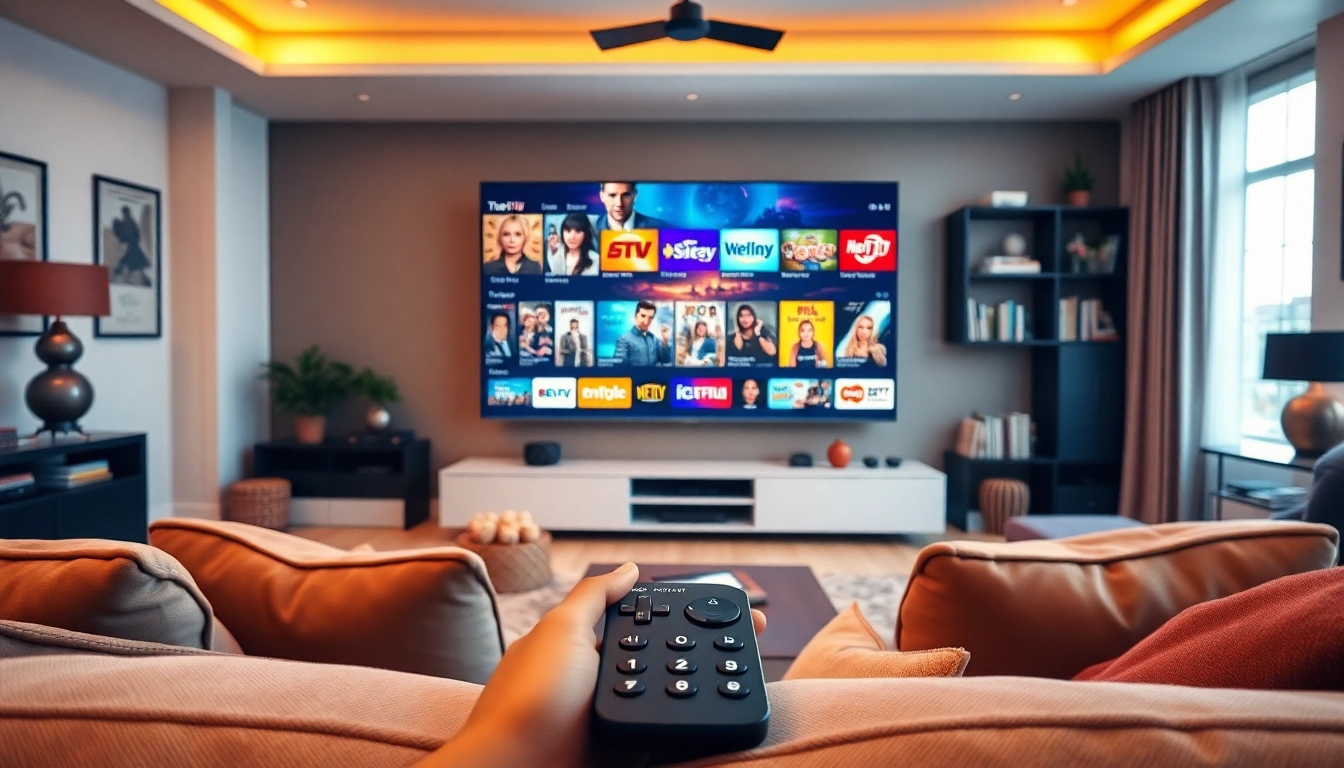 Regardez du contenu avec Code iptv dans un salon moderne et accueillant.