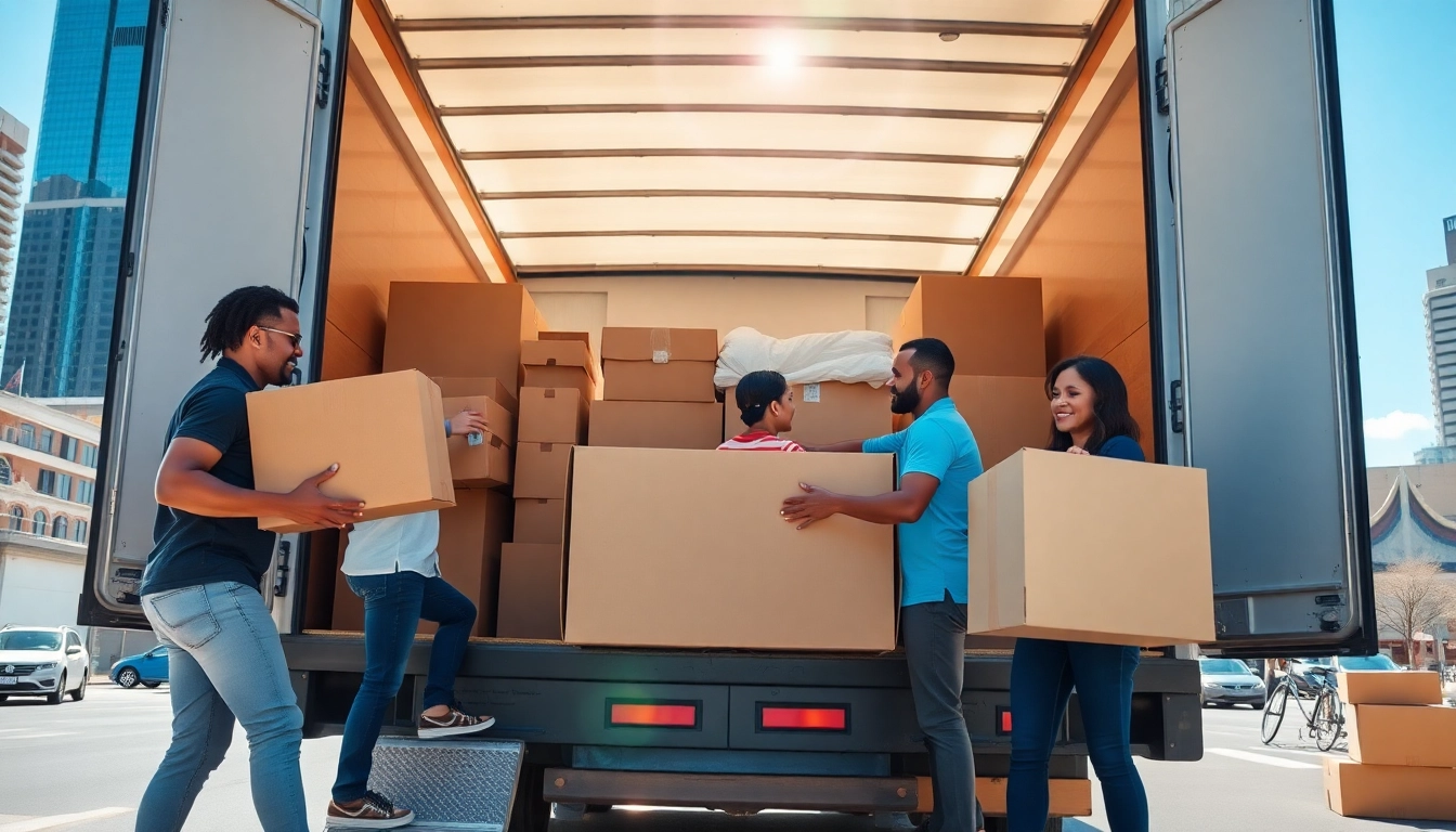Movers from moving companies Toronto efficiently loading a moving truck in an urban setting.