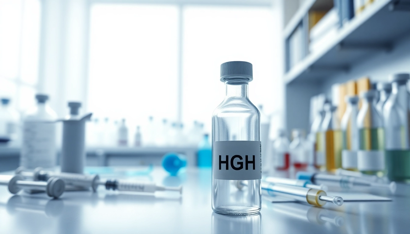 What is hgh represented by a glass vial in a professional laboratory setting.