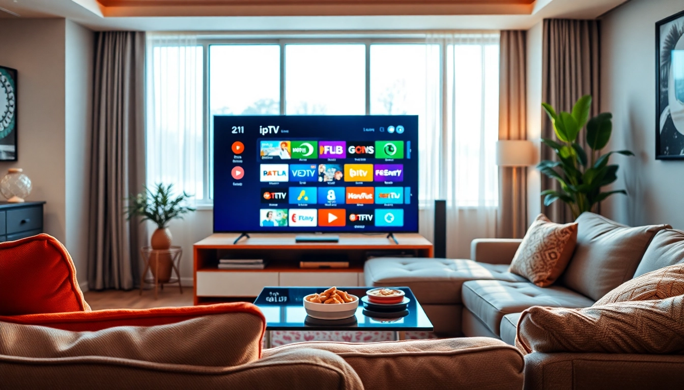 Regarder Code iptv sur un téléviseur moderne dans un salon confortable, atmosphère accueillante.
