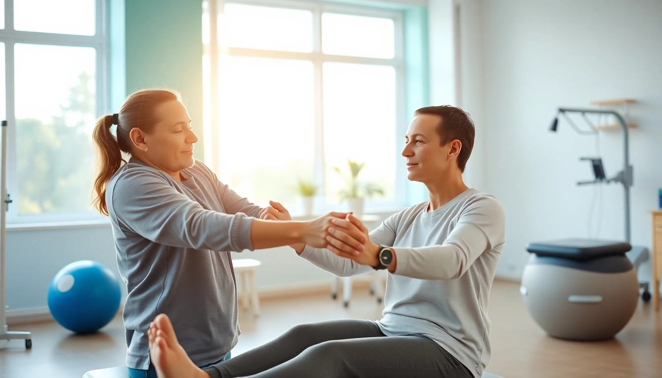 Engaging physiotherapy session for recovery with therapist in modern clinic near me.