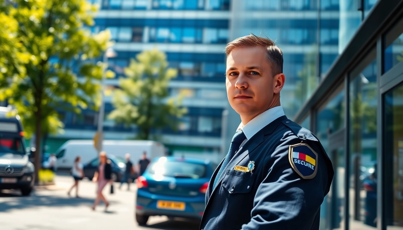 Security services Cheltenham guard maintaining vigilance in a busy urban environment.
