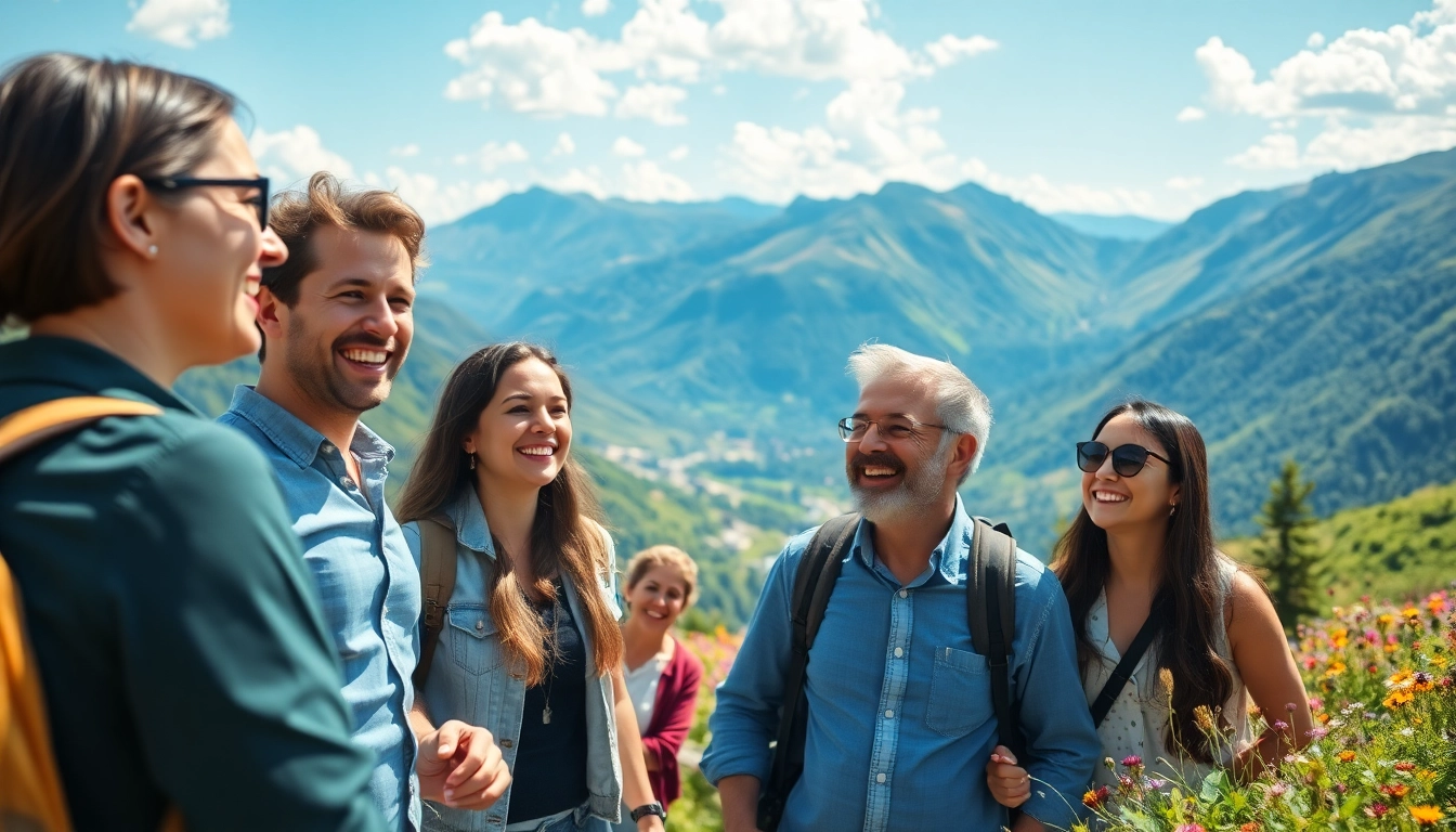Engaging tour and travel enthusiasts savoring a scenic landscape experience.