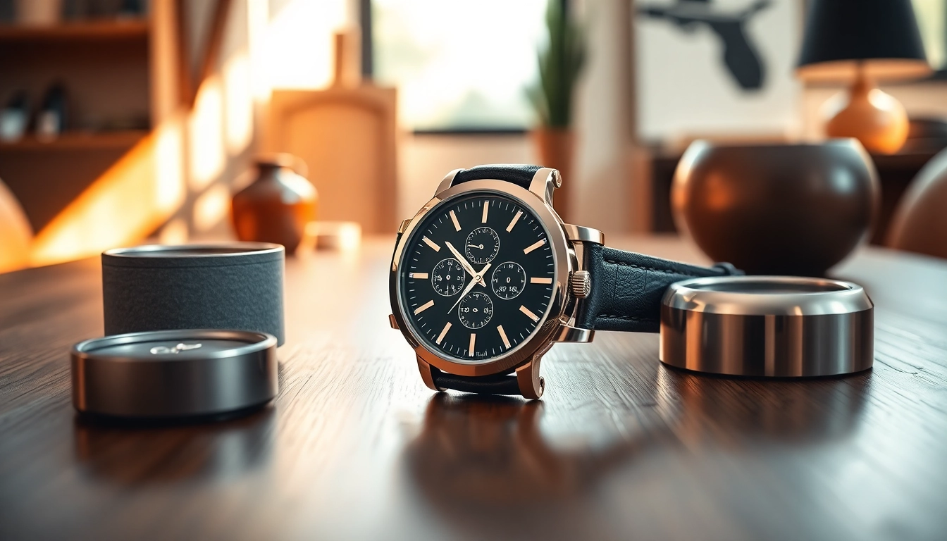 Elegante Herren Armbanduhr auf Holzoberfläche präsentiert, ideal zum Kauf.