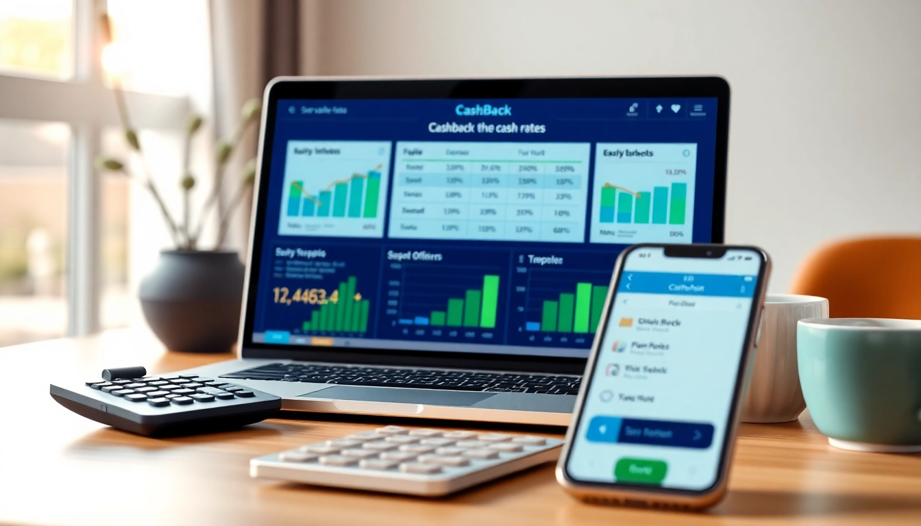 Compare cashback rates with a professional setup featuring devices showing cashback options.
