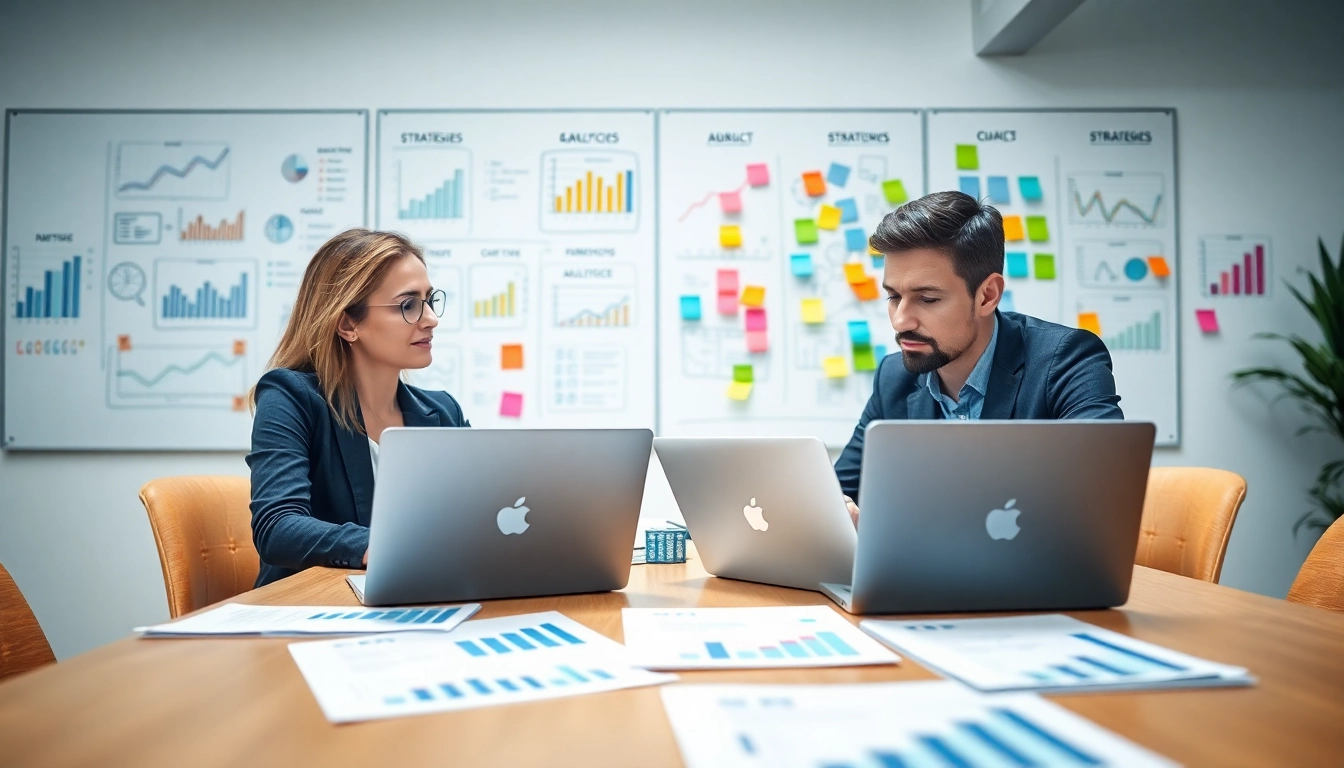 Team collaboration showcasing a search optimization company in a modern office environment.