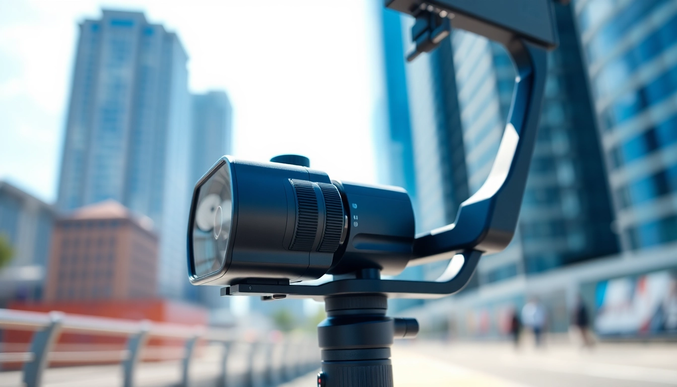 Capture fluid shots with a versatile Camera Stabilizer showcased against an urban backdrop.