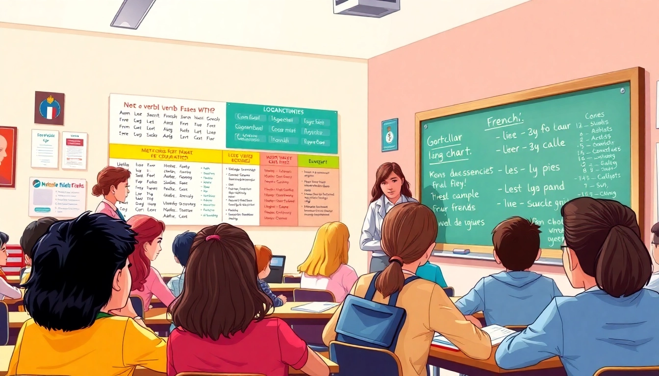 Students actively participating in a French conjugation lesson, demonstrating collaborative learning.