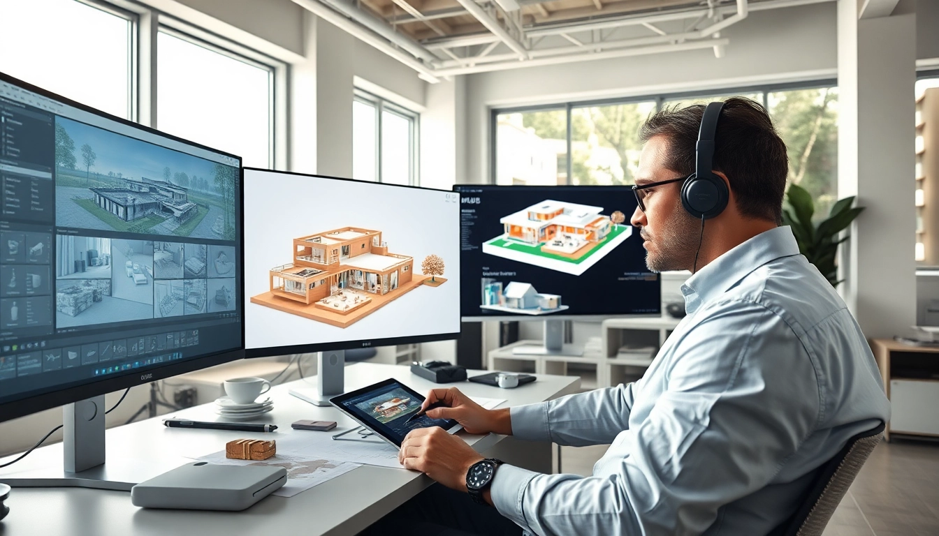 3d visualisierung der beeindruckenden Architekturdaten in einem modernen Studio mit Lichteffekten